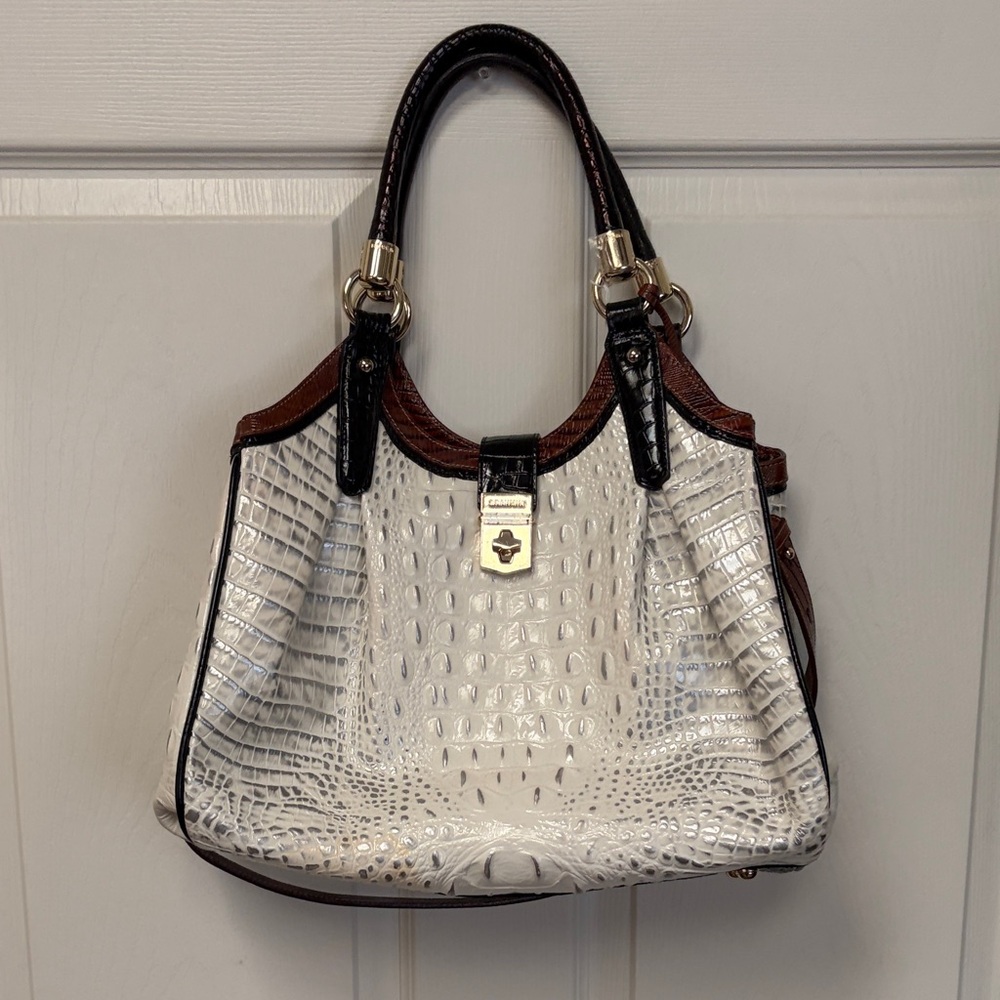 Brahmin Camille Hemlock Tri-color edition Croc-Embossed Shoulder Purse / Bag